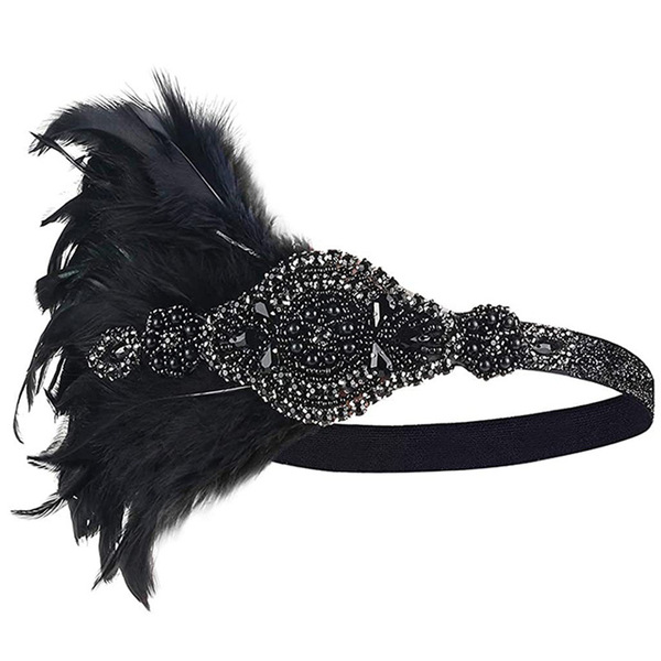 1920s masquerade headband women's diamond-encrusted feather headband…