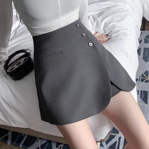 Women's winter high-waist A-line invisible short skirt with black irregular semi-slip hem, petite size, prevents exposure, buttocks-hugging semi-skirt