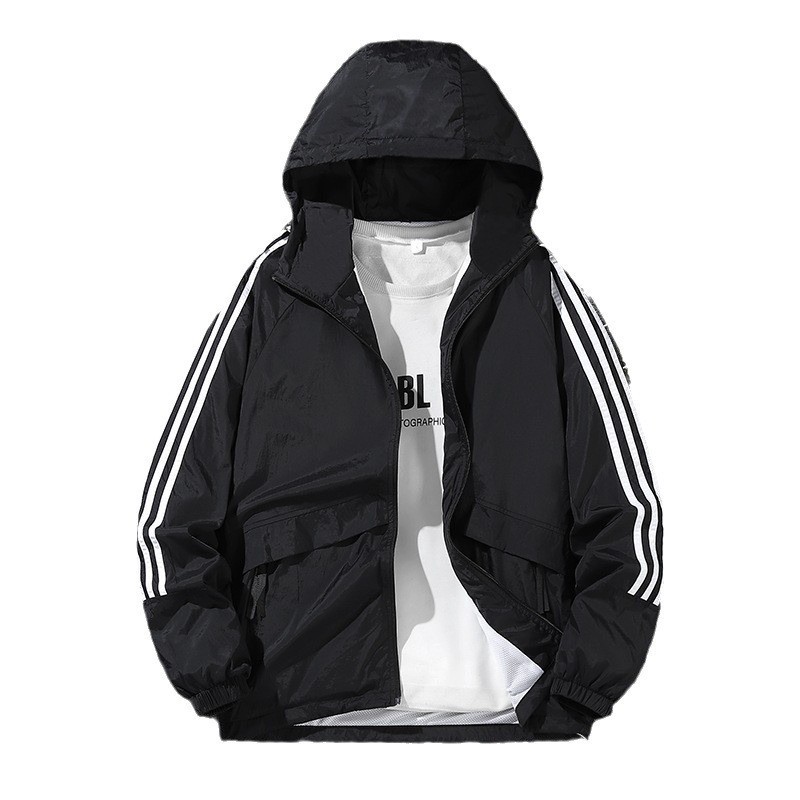 Transfronterizo americano de tres barras chaqueta de primavera y otoño chaqueta delgada chaqueta de hombre con capuz al aire libre image 1