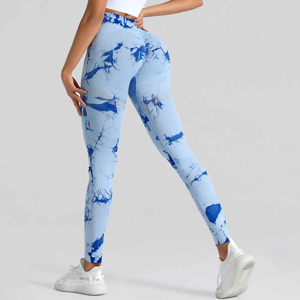 Transfronterizo sin costuras teñido pantalones elásticos de cintura alta secado rápido de cintura alta nueve puntos de mel桃 hips pantalones deportivos