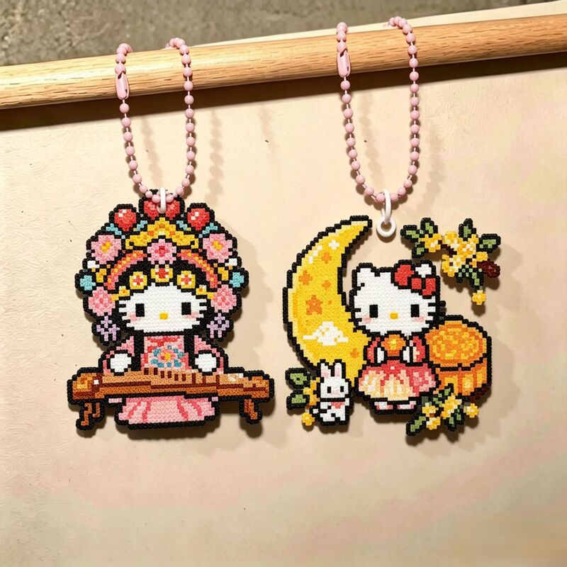 New acrylic pixel charm, Hello Kitty design, imitation mosaic style, personalized keychain, bag pendant, available in various shapes and sizes, a small accessory