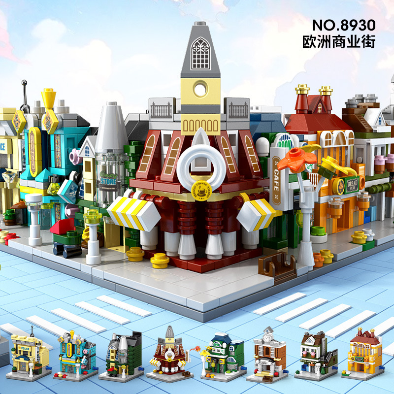Compatible con Lego European Commercial Life Street Building Street Building Block Street View Six Children's Toy Boy Gift