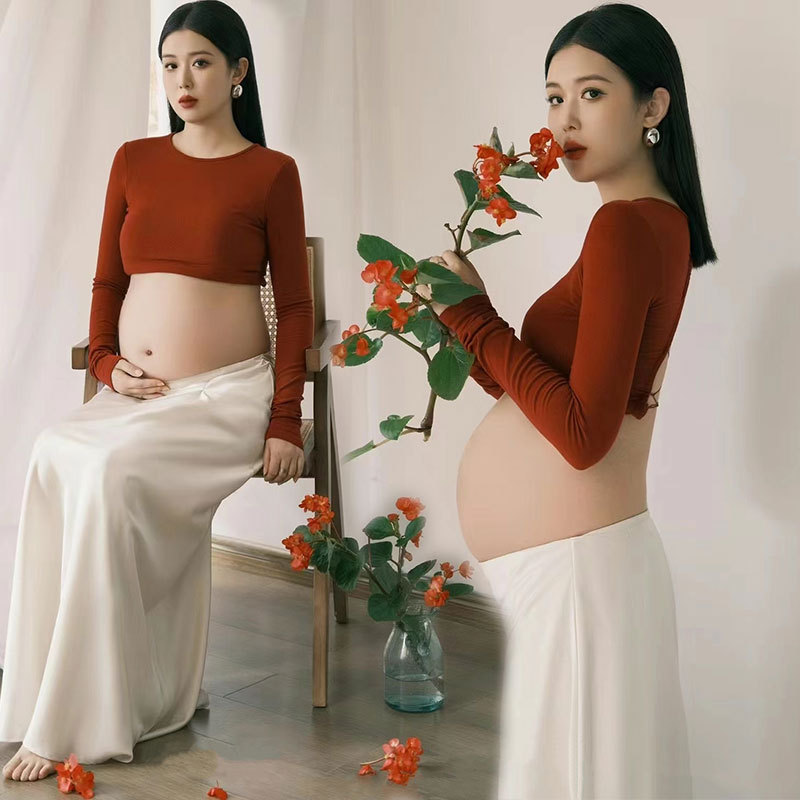 撮影のテーマの妊婦の新しい中国式の写真撮影の服装の妊娠するマミーの大きい腹は水墨画の風格を照らして長いスカートを撮影します。