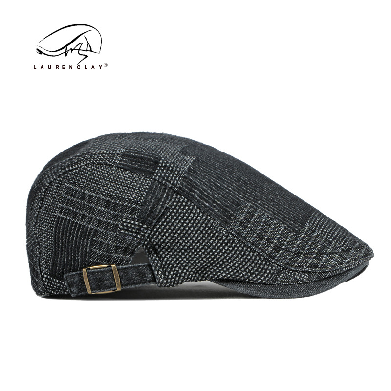 Primavera y verano lavado Denim boina unisex retro británico casquillo enarbolado casual personalizado pintor sombrero delantero