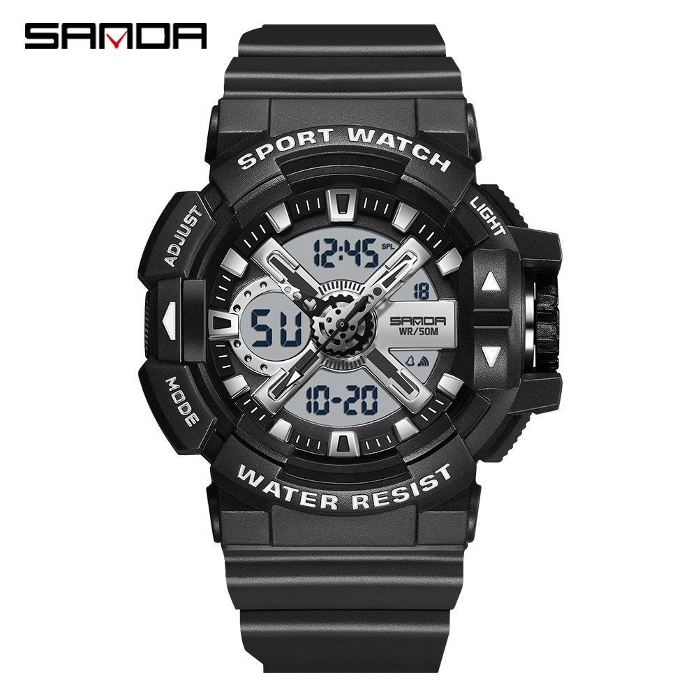 SANDA 3128 nuevo simple personalizado multi-funcional de moda de doble movimiento luminoso casual reloj deportivo