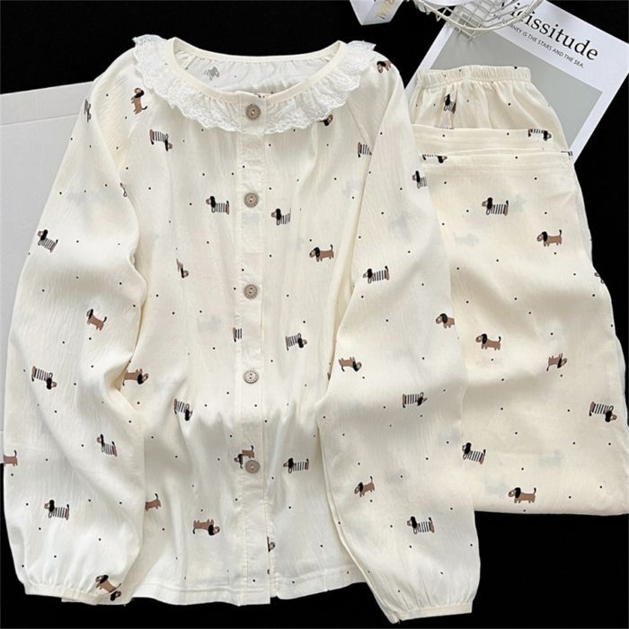 Red de celebridades de la red nuevo estilo nube algodón lindo oso traje pijamas mujeres otoño rebeca de manga larga cuello redondo ropa de hogar de encaje casual