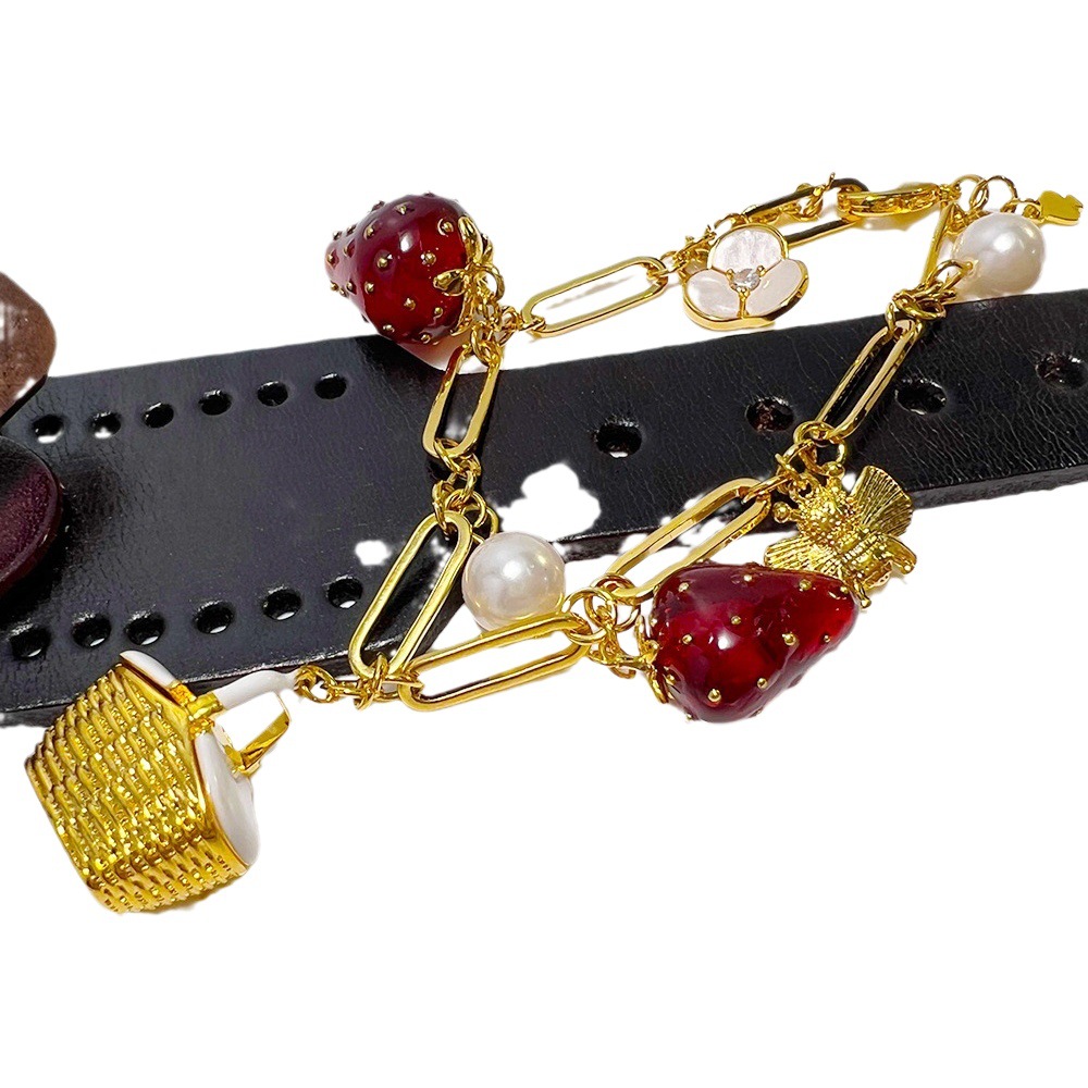 KS nueva fresa pulsera nicho ins cobre textura de oro Chapado en la fruta de alta definición marcado dopamina collar oído espárragos