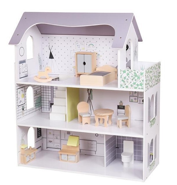 Casa de madera de tres pisos muñeca casa de madera simulación de escena villa mini dormitorio sala de estar muebles juegos de juguetes