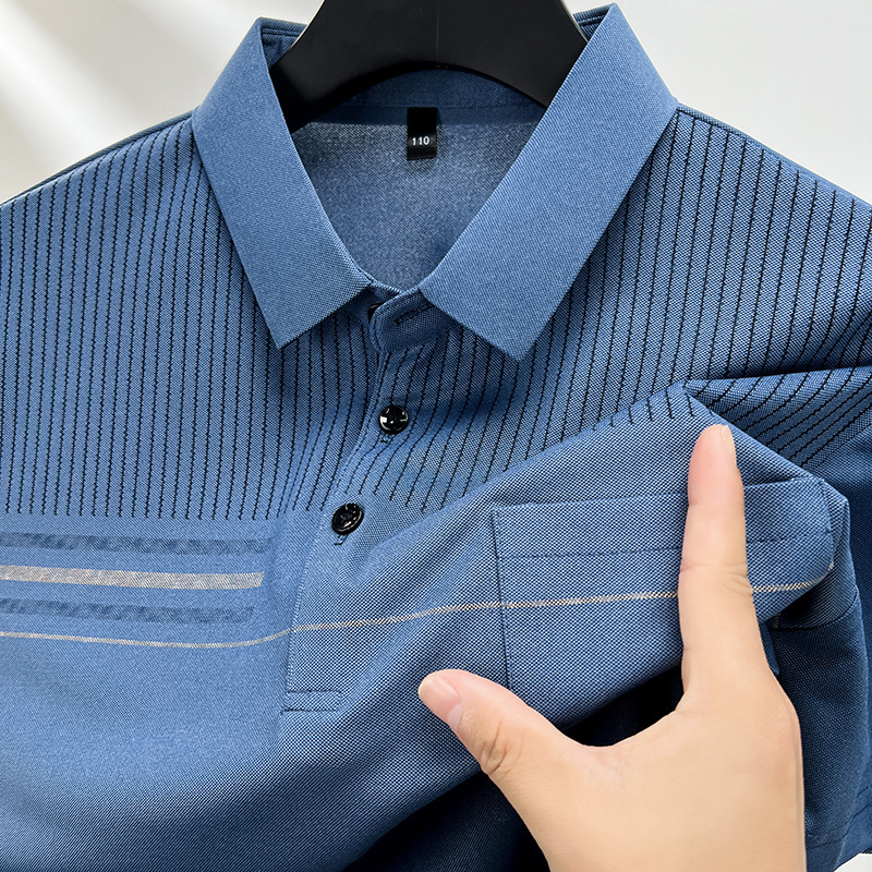 2025 spring and summer father's short-sleeved T-shirt middle-aged men's summer mercerized cotton polo shirt middle-aged and elderly jacket thin 2025 spring and summer father's short-sleeved T-shirt middle-aged men's summer mercerized cotton polo shirt middle-aged and elderly jacket thin