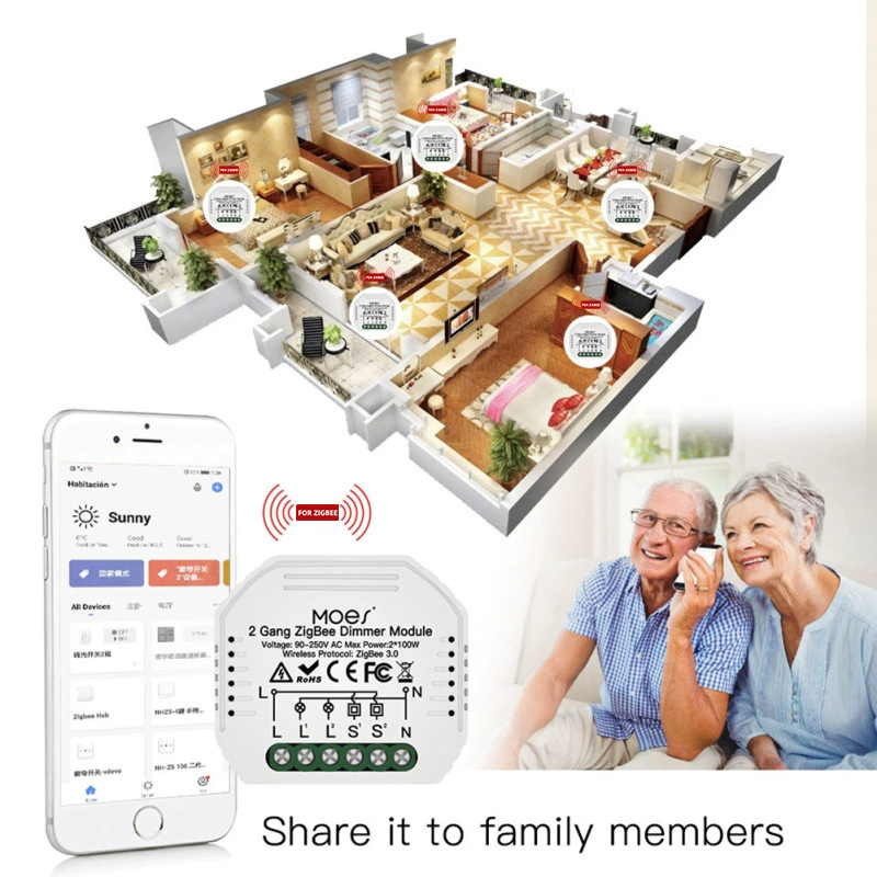 Умный диммируемый выключатель Tuya Zigbee 3.0 скрытый модуль диммирования DIY/2 канала