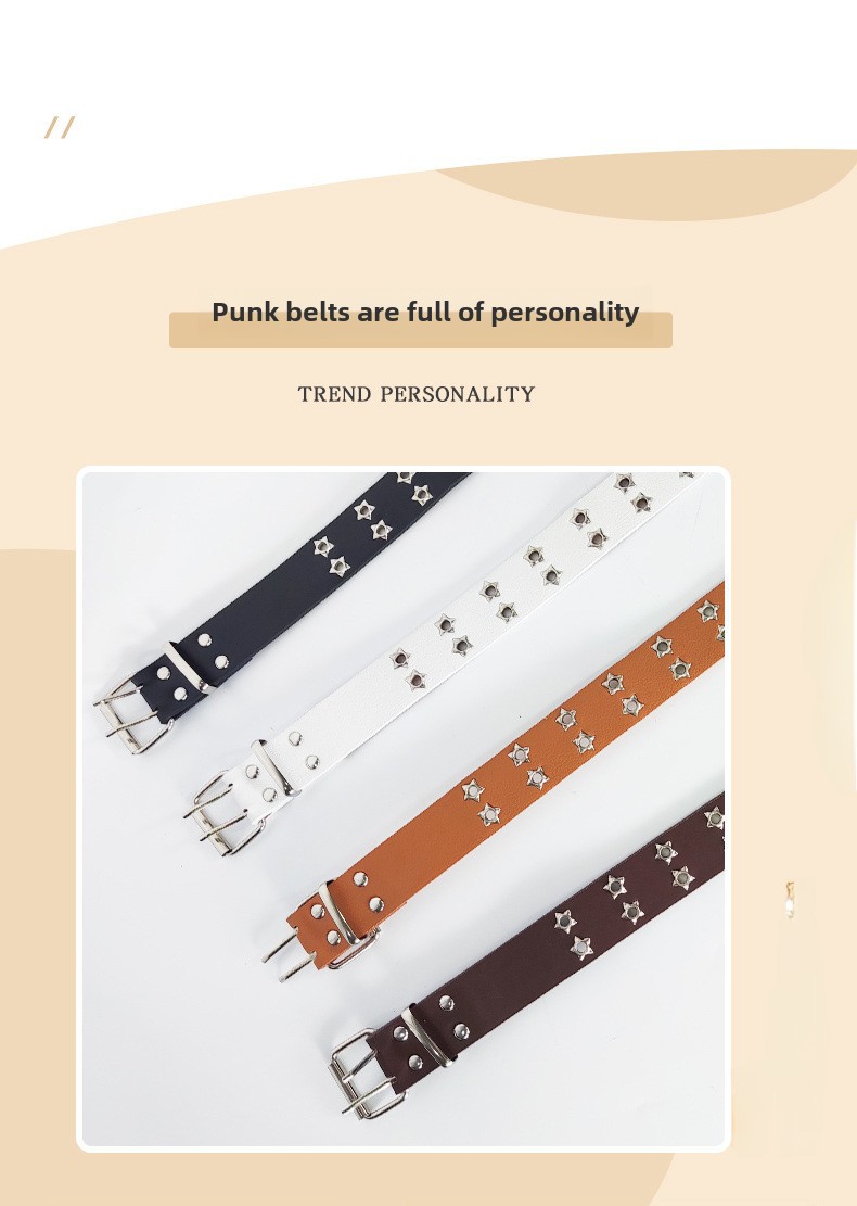Hollow Punk Style Star Air Eye Double Row Belt Korean Jeans with Corns Women's Fashion Hip Hop Decorative Belt_viptrois.com