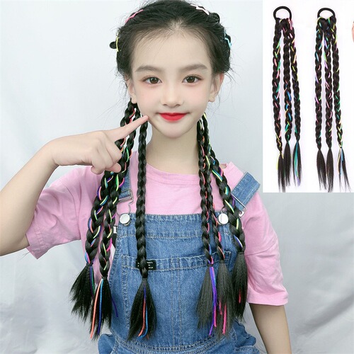 Hot selling children's wig fishbone braid new Chinese style braid twist braid color rope high temperature silk braid ponytail