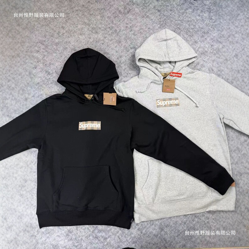 In-stock SUPREME X BURBERRY American-style hooded sweatshirt with box logo