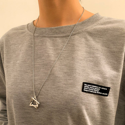 Men's titanium steel sweater chain, geometric triangle square pendant necklace, personalized hip-hop pendant for men and women