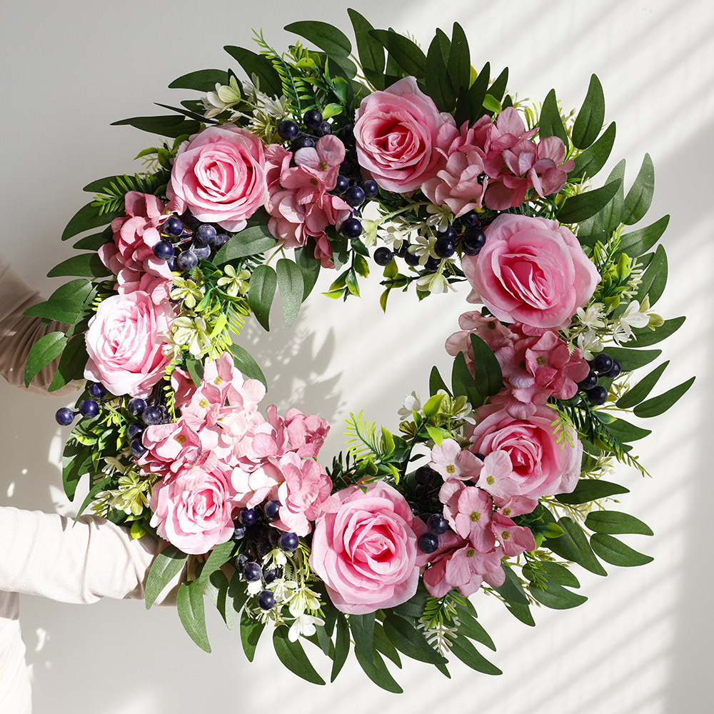 Flores de simulación transfronteriza eucalyptus guirlandas decoración de anillo de vid guirlandas de plástico rosa decoración al por mayor