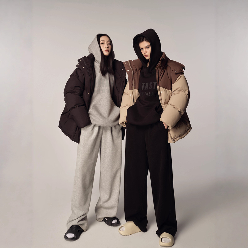 【Special Offer】Zhou Miao Zhoumiao90 White Duck down Couple's down Jacket Thickened Loose Hooded Short Coat