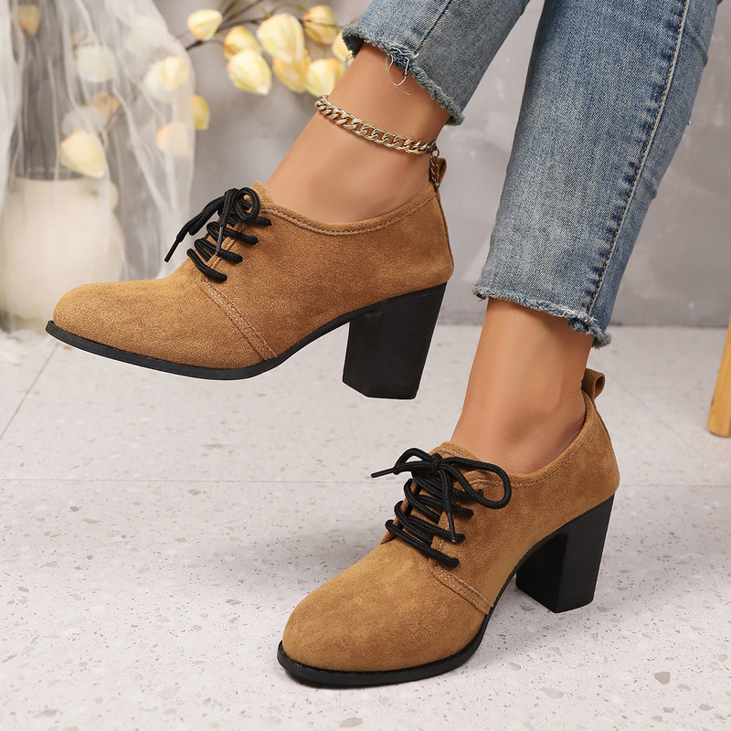 Foreign Trade Suede Lace-Up High-Heeled Professional Shoes for Women 2025 Autum New Leopard Print Retro Deep Mouth Low-Top Shoes Foreign Trade Suede Lace-Up High-Heeled Professional Shoes for Women 2025 Autum New Leopard Print Retro Deep Mouth Low-Top Shoes