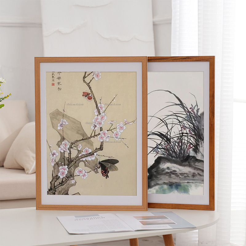 Natural solid wood photo frame wall-mounted 4K8K movie poster mounting frame 16-inch A3a4 teak color picture frame customization