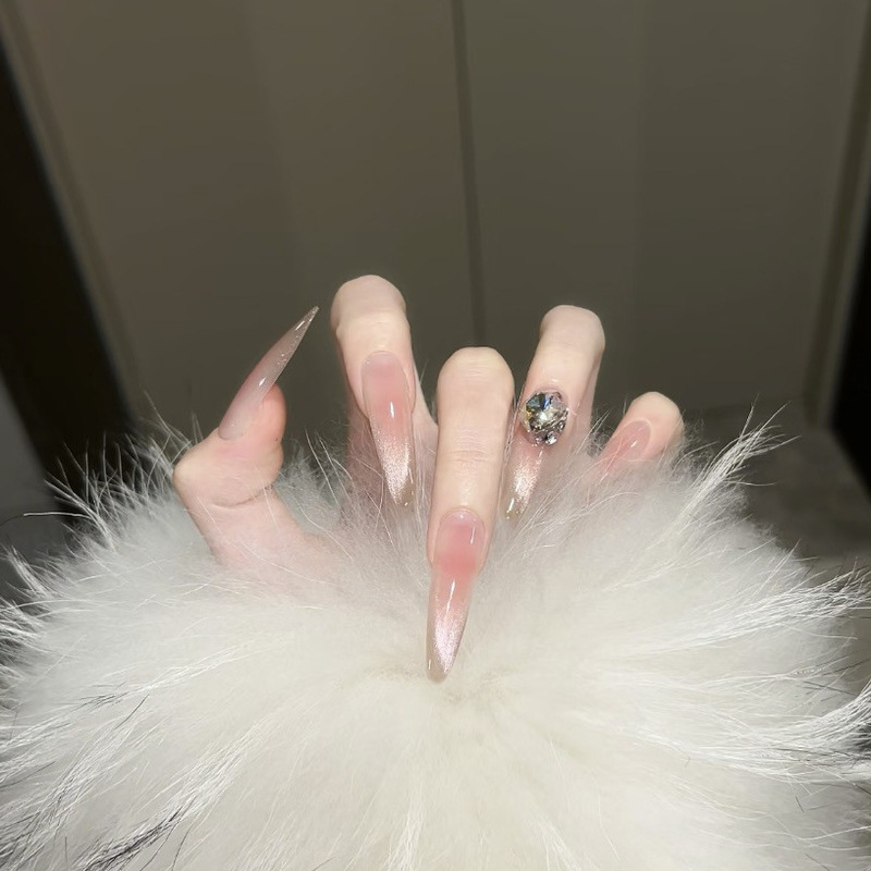 [Blank Grid] Purely Handmade Wearable Nails, Cat-Eye High-End Pure Whitening Finished Product, Removable Handmade Nail Stickers