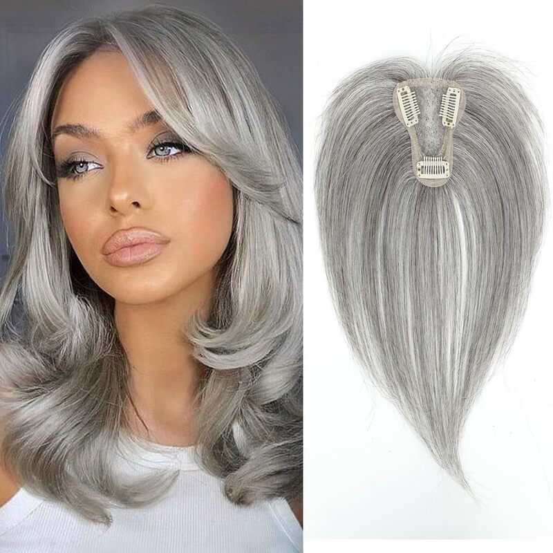 Women's Hairpiece with Natural-Looking Invisible Bangs to Cover White Hair, Volumizing Hairpiece, T-Shaped Seamless Hair Patch
