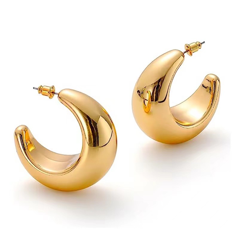 Ear Studs Classification 1 Pair Quantity 1 Pair Vintage Style C Shape Geometric Plating Stainless Steel 18K Gold Plated Ear Studs