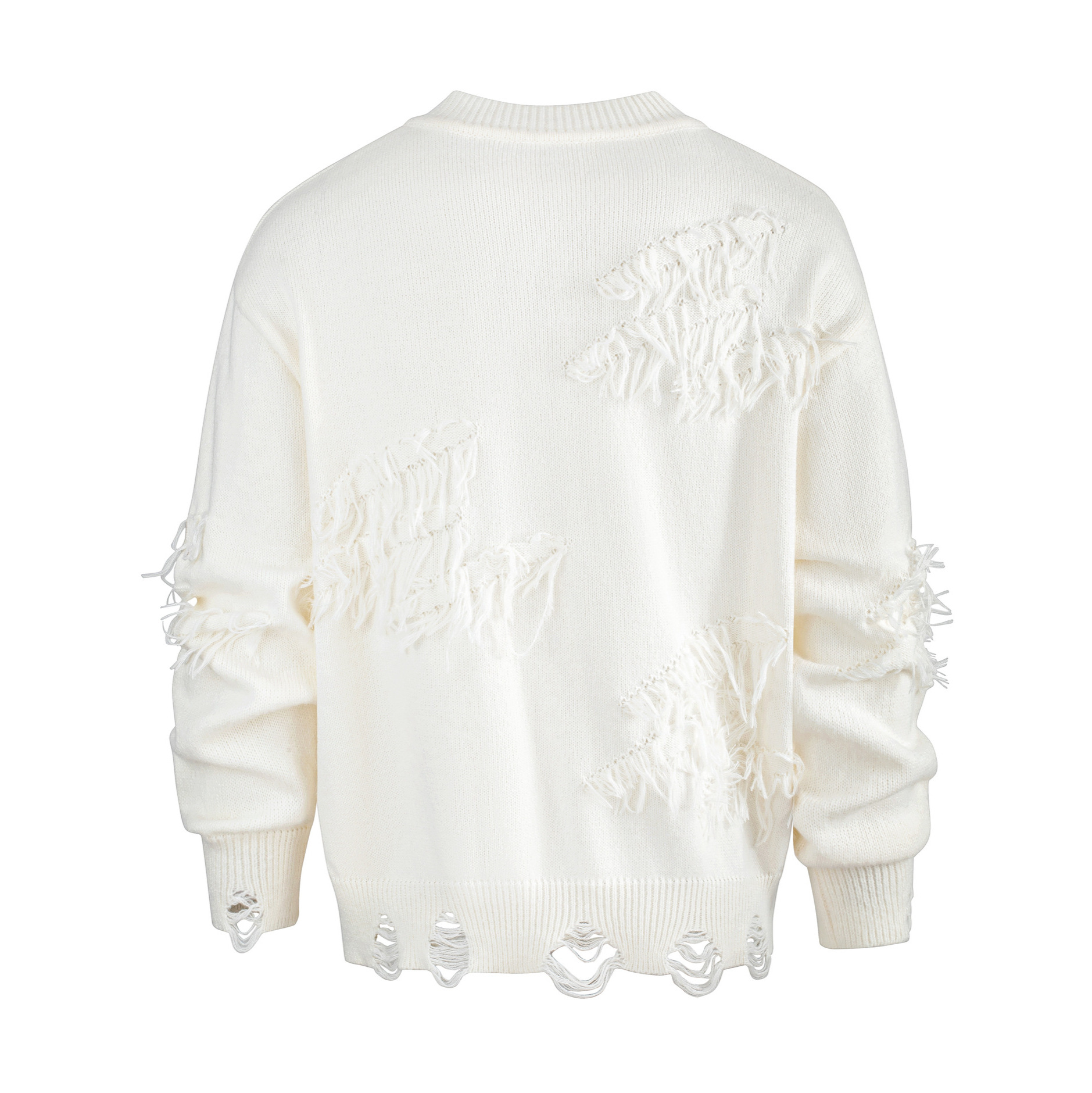 Men's Distressed Knit Sweater - Oversized Retro Pullover With Shirt Collar (White/Black/Gray) Fashion Trends_voghion.com
