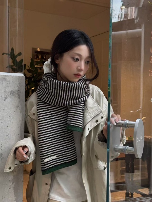 博主同款复古条纹仿羊绒针织围巾女韩版温柔氛围感学生情侣小围脖|undefined