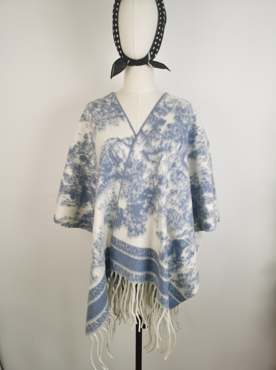 她信服饰跨境外贸秋冬披肩条纹国风水墨佩斯利蛇纹豹纹流苏斗篷|undefined