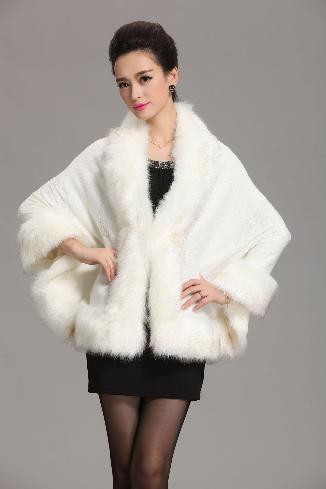 new  fox fur shawl cape large size women's knitted cardigan jacket_voghion.com
