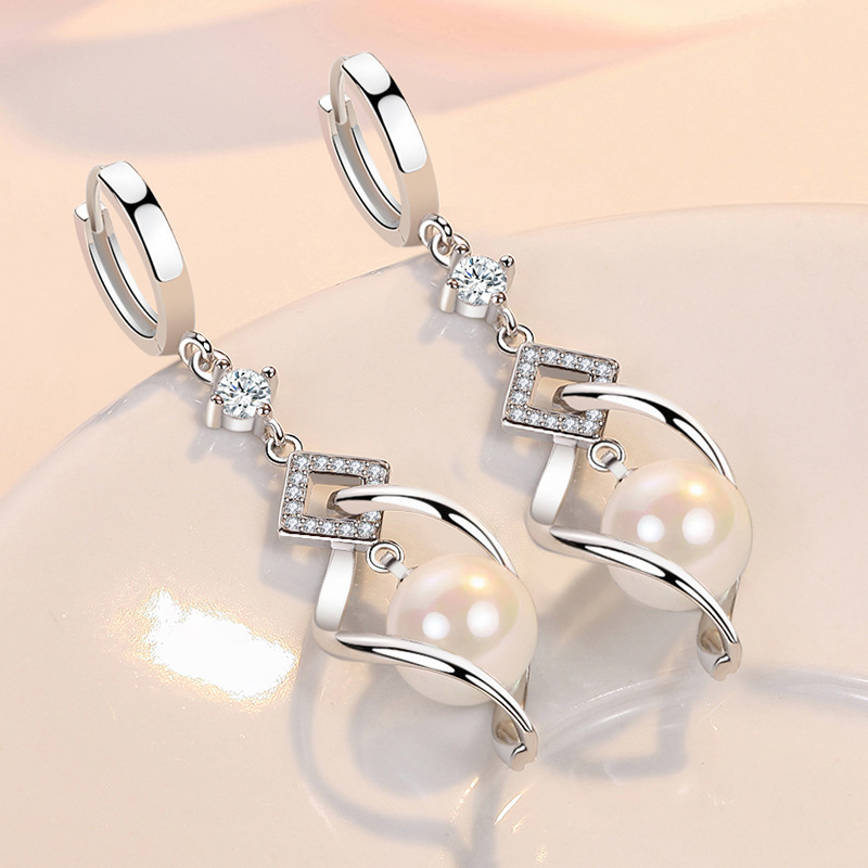 Pearl For Women, Rotating Love Pearl Drop Earrings, Medium-long Earrings With Diamonds, Elegant Ear Accessories_voghion.com