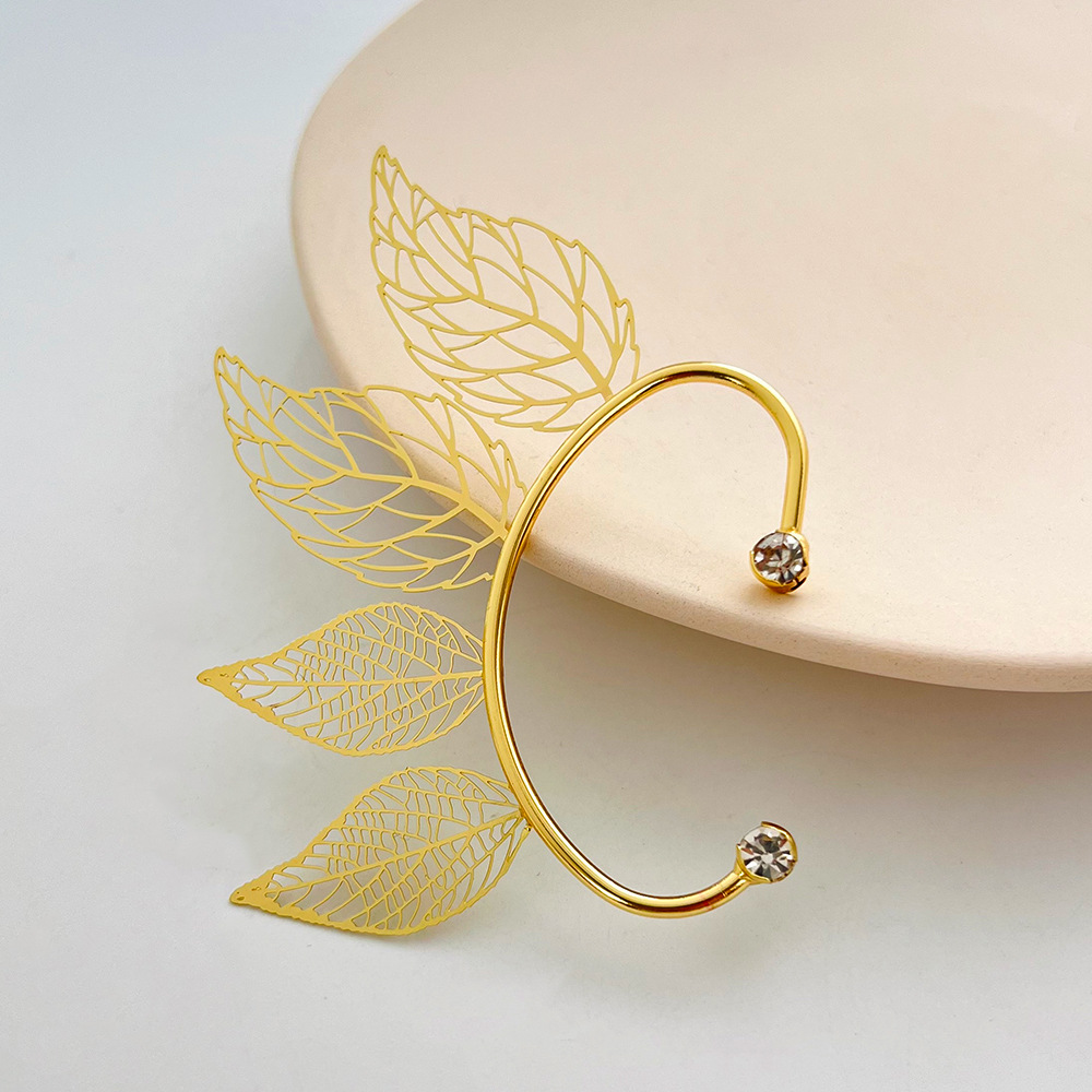 Women's Fairy Style Leaf Copper No Inlaid Earrings Hollow Out Clip&cuff Earrings display picture 4