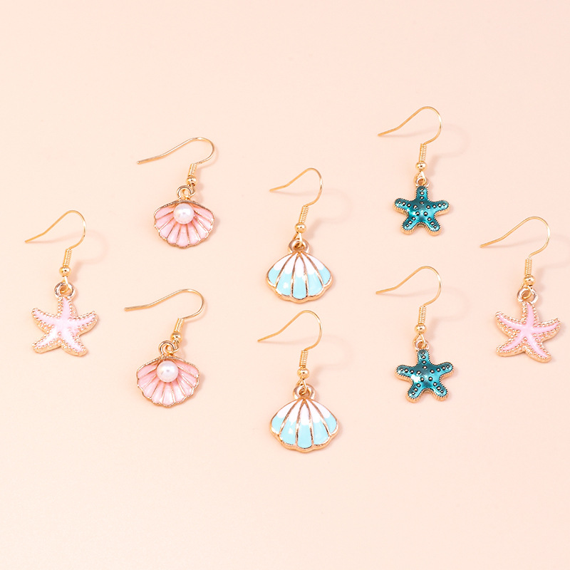15g Weight Alloy Ear Needle Material Drop Earrings Classification 5 Pairs Quantity Casual, Daily Occasion Alloy Material Cherry, Starfish Pattern Women's Gender Enamel Design Cute Style 5 Pairs Cute Cherry Starfish  Enamel Alloy Drop Earrings 7