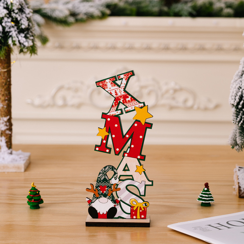 国境を越えた新しいクリスマスのデスクトップ装飾品プリント木製装飾品小人老人英語装飾品デスクトップ装飾品|undefined
