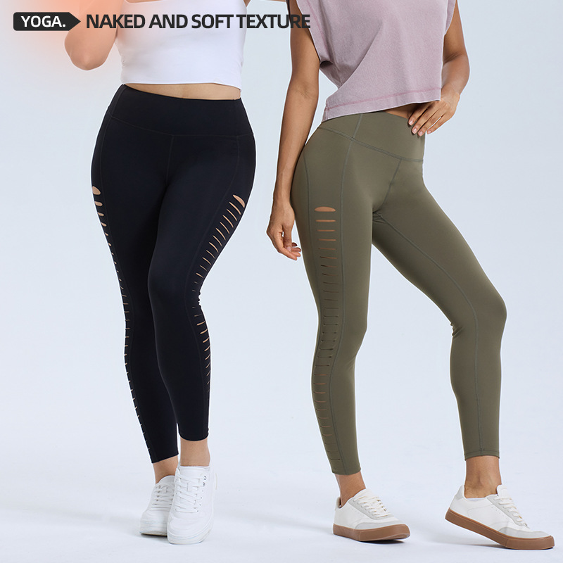 Transfronterizos de tamaño grande nuevo desnudo sensación de pantalones de mujer alta elástica adelgazamiento de cadera corte láser pantalones transpirables de moda