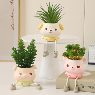 Cute plant pot hanging feet animal ornaments desktop creative green plant decorations flower pot practical resin crafts