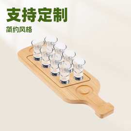 新款竹木带手柄酒杯托盘木质葡萄酒展示架酒吧鸡尾酒试饮杯架酒托