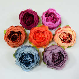 仿真圆牡丹花朵绢花婚礼背景花墙插花包芯牡丹花头跨境热销材料包