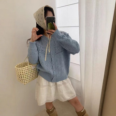 韩系复古甜美手工编织立体小球钩花针织开衫女秋冬新款毛衣外套潮