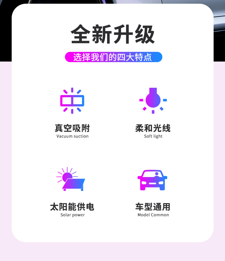 Car Heart-Shaped Light, Solar Decorative Light, Led Warning Light, Triangular Window Rear Window Car-Mounted Fun and Cute Atmosphere Light