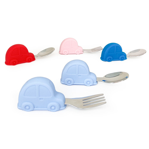 汽车硅胶叉勺套装宝宝吃饭训练勺子食品级不锈钢辅食餐具叉勺