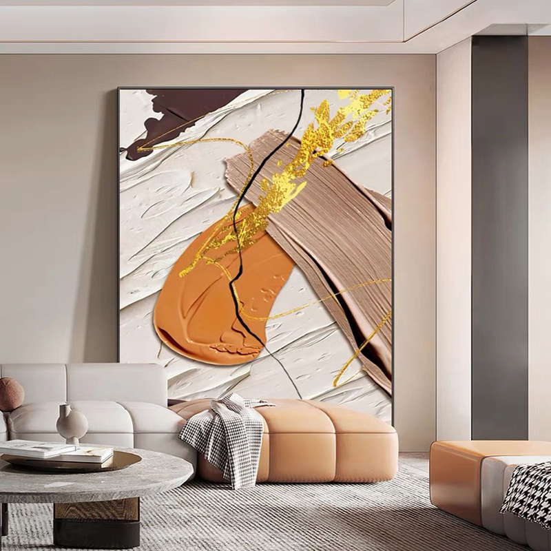 手绘油画橙色肌理落地客厅装饰画现代抽象玄关挂画大幅立体墙壁画