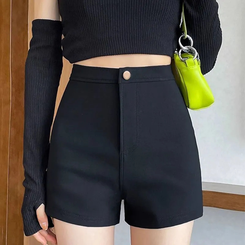Spice Girls Four Seasons Shorts Summer High Waist Slimming A- shaped Black Hot Pants Tight Stretch Hot Pants Black Lower Body Missing