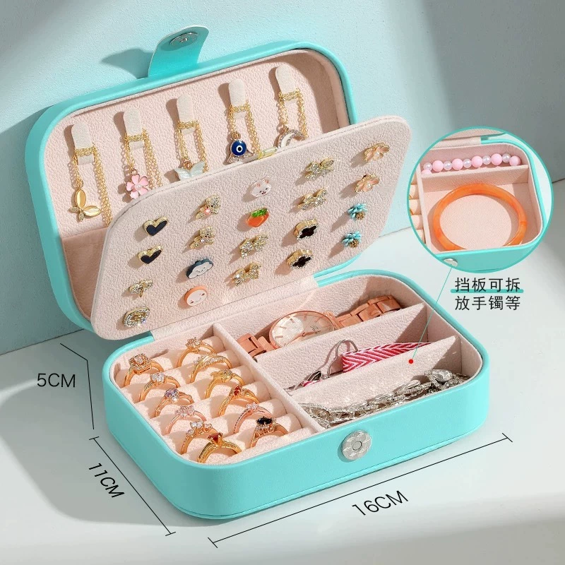 Jewelry storage box, handheld multi-layer organizer with zipper or key lock, small–large