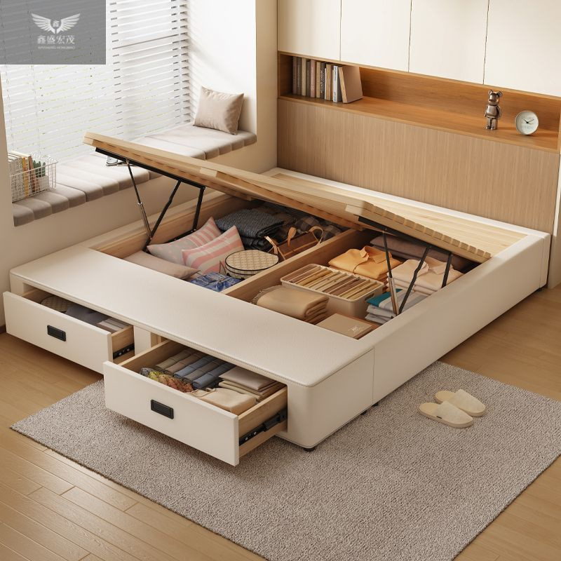 Cama de madera maciza sin cabecera Cama de almacenamiento de caja Cama de almacenamiento de cajón de marco de fila de tatami de apartamento pequeño