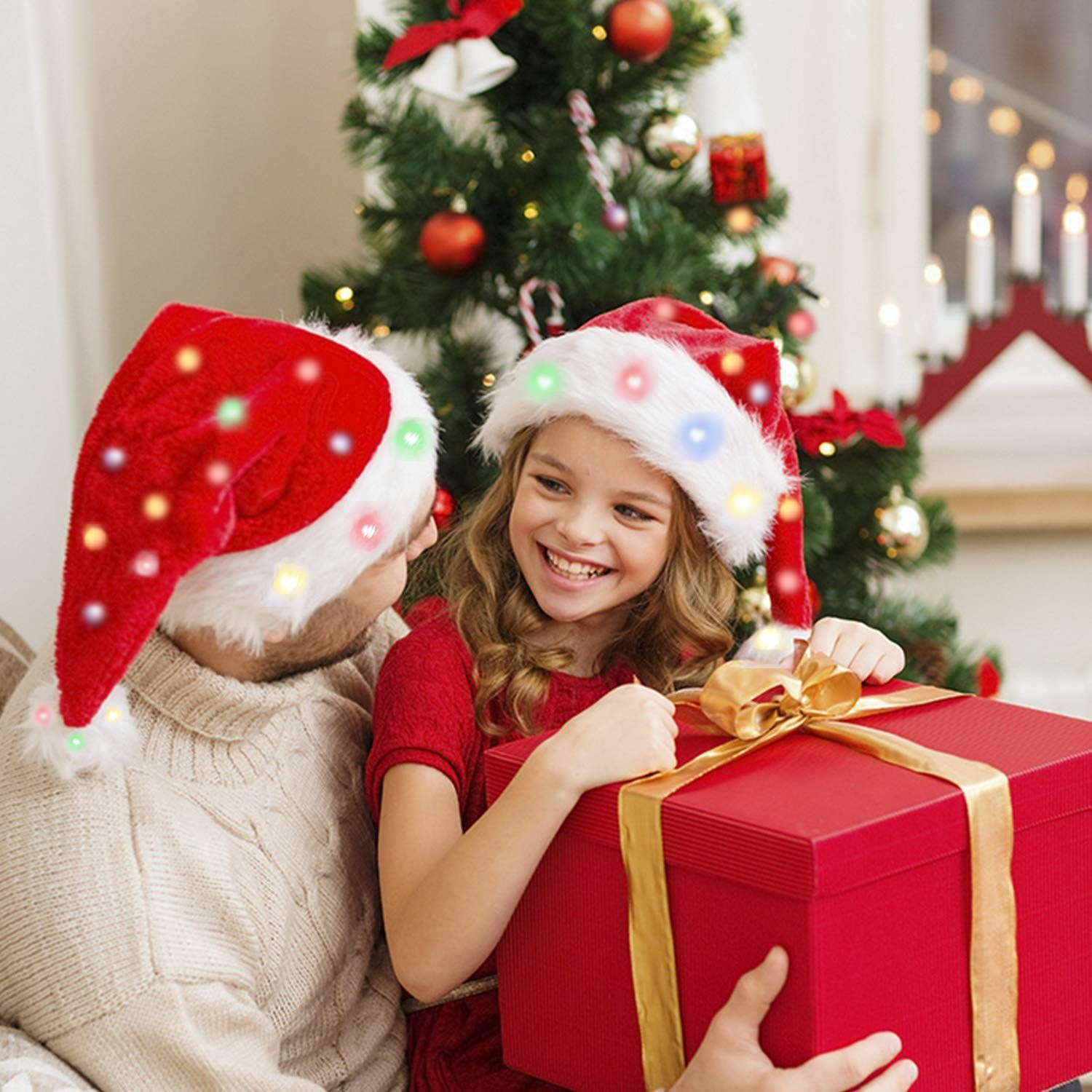Gorro de Navidad brillante LED tapa completa con luz cosida a mano sombrero de Navidad de felpa ornamento de Navidad personalizado