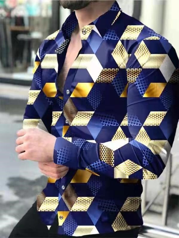 跨境外贸新款男3D印花欧美休闲街潮数码印花长袖衬衫男款修身衬衣|undefined
