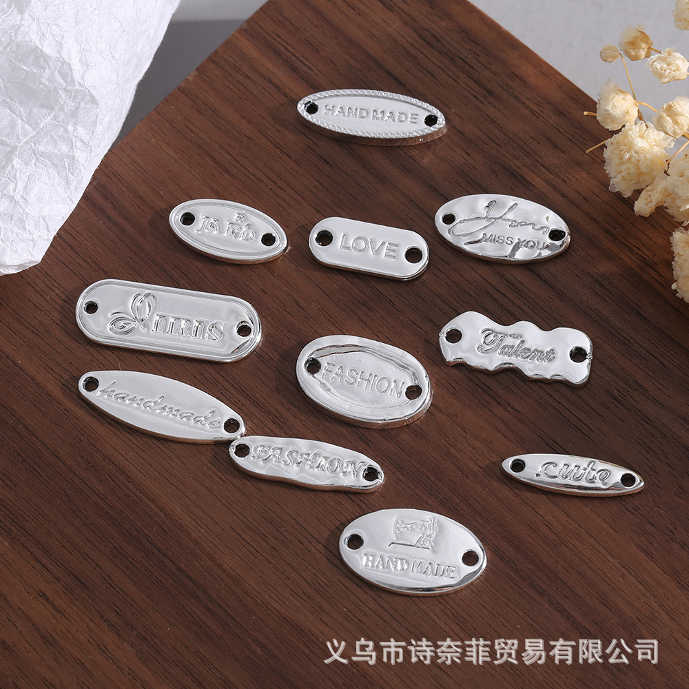 Oval Irregular Electroplated Silver Letter Tags With Double Holes, Diy...