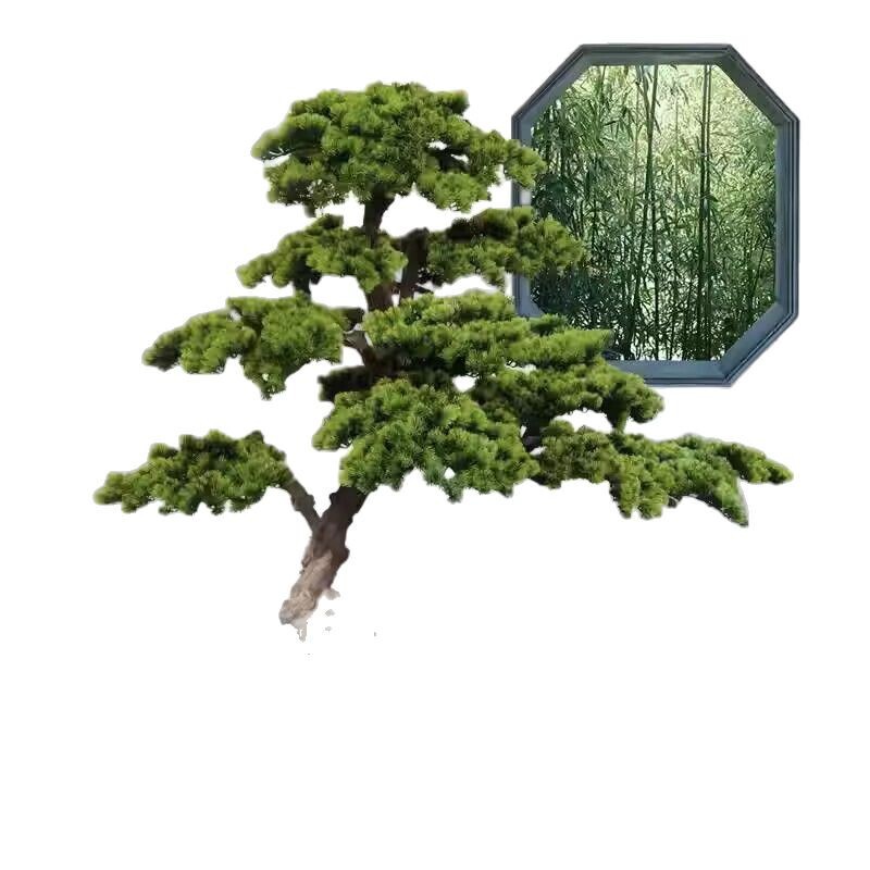 模擬松の木、羅漢松、新しい中国風の屋内造園、緑の植物、風景ウィンドウ、ソフト装飾の組み合わせセット|undefined