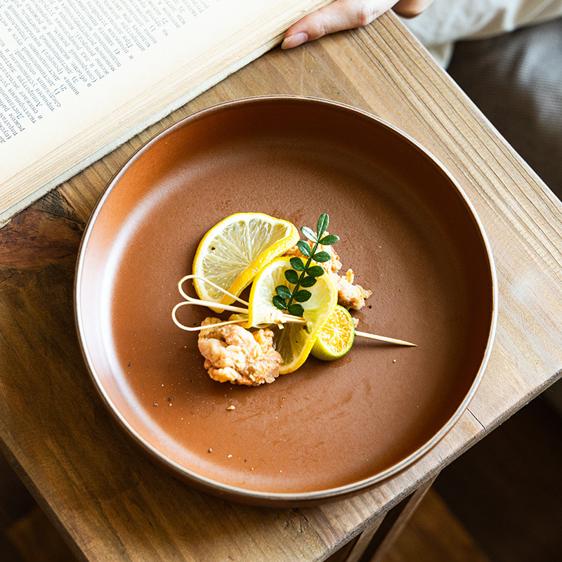 Plato de cerámica retrógrado de alto valor, plato de comida occidental, plato de ensalada, plato de desayuno, plato de pasta