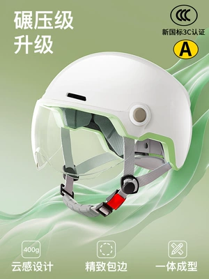 Electric scooter helmet, women's ultra-lightweight half Motosiklet kaskı (dəbilqə) - 3c-208-light-white-avocado-green-transparent-short-mirror